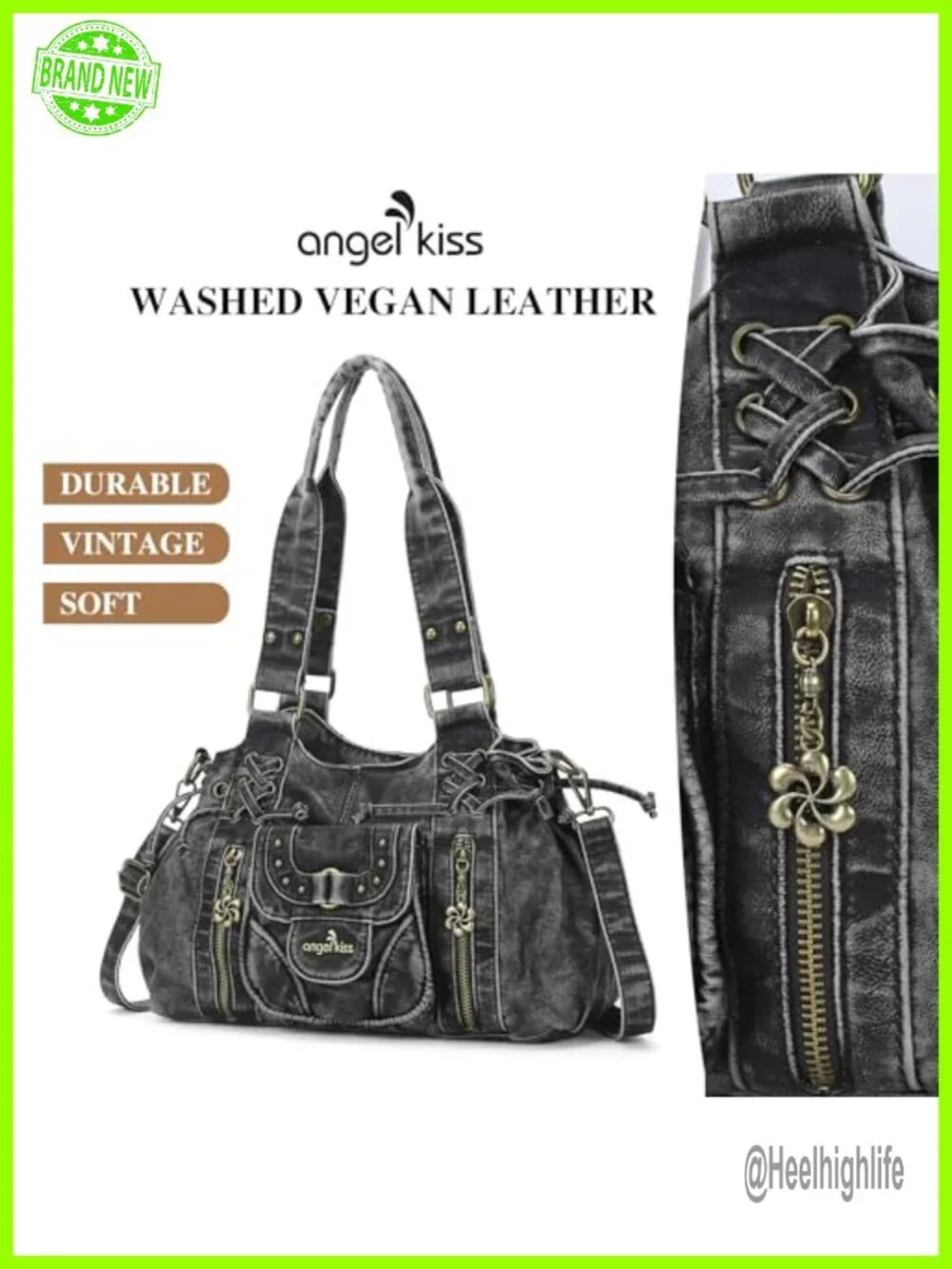 Small Hobo Bag Retro Washed Leather Shoulder Handbag Roomy Top Handles With